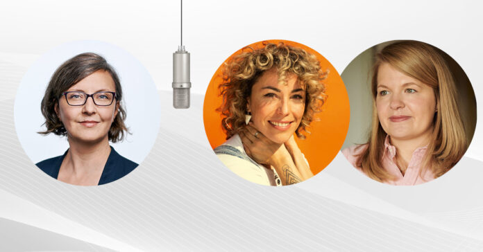 Sarah Bautz im wir-Podcast mit Gerda Söhngen und Lena Schaumann (v.l.n.r.)